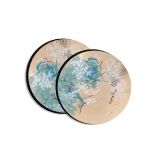 Sakura Fubuki © Quek Kiat Sing on Lacquer Coaster set of 2 (10cm diameter / black edge)
