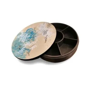 Sakura Fubuki © Quek Kiat Sing on Black Lacquer Snack Box (26cm diameter)